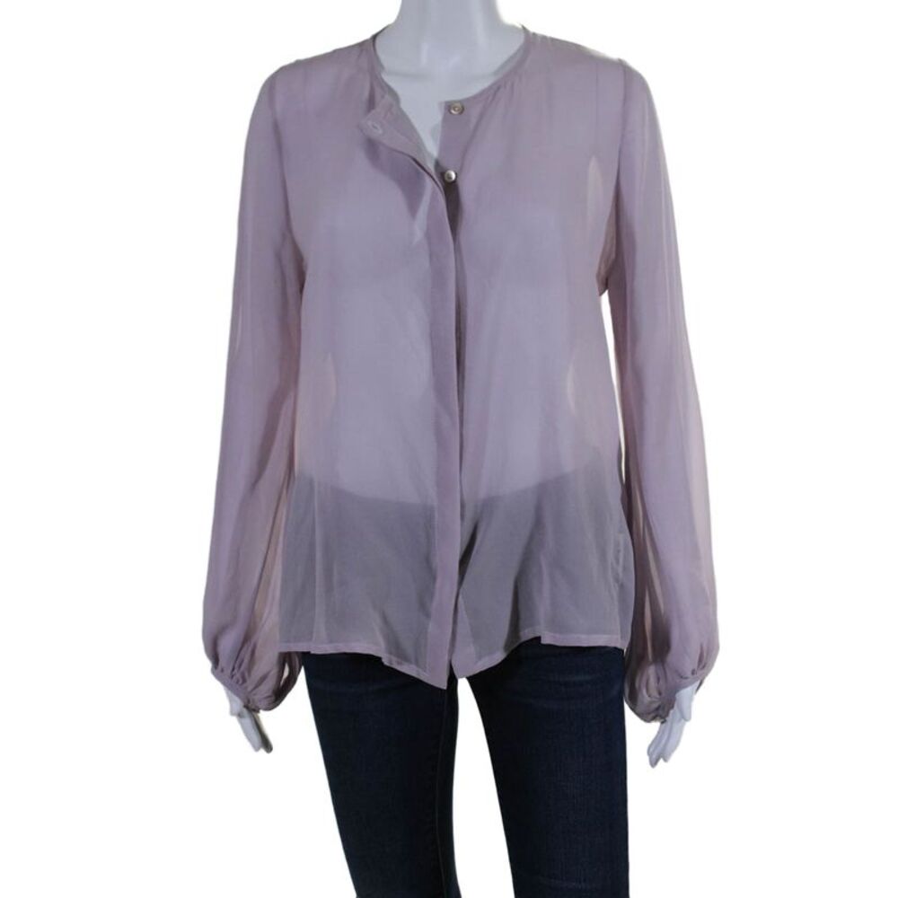 Bognar Blu Womens Button Front Crew Neck Silk Shirt Purple Size Medium
